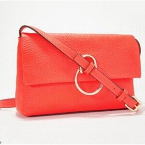 Vince Camuto Leather Crossbody Bag Medium Fiery Coral Gold Travel Bold